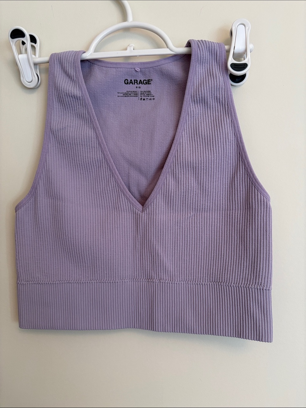 Garage Lavender Ribbed V-Neck Crop Cami